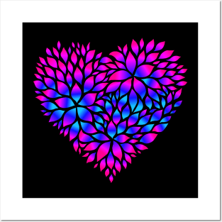 Purple Blue Flower Pattern Heart Posters and Art